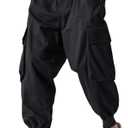 Men's Joggers Pants Casual Baggy Cotton Drawstring Tapered Sweatpants Cargo Hippie Loose Fit Trousers with Multi-Pocket (Medium, Black)