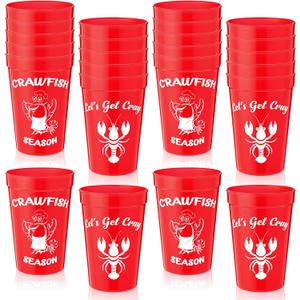 Honeydak 24 Pcs Crawfish Boil Cups 12 oz Disposable Plastic Lobster Cups Bulk Crawfish Boil Party Supplies Seafood Party Favors Lobster Feast Birthday Table Decorations, Red