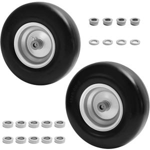 (2 Pack) 13x5.00-6 Flat Free Tire and Wheel,Front Zero-Turn Smooth Tire with 3/4" & 5/8" Precision bearings,3.25"- 5.9" Center Hub Replacement for Riding Lawn Mower,Zero-Turn Mowers