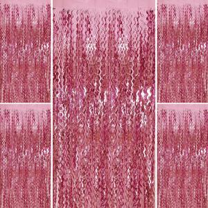 Pink Foil Curtain & Fringe Backdrop - Party & Bachelorette Decorations for Women - Valentine's Day & Birthday Celebrations (5 pack)