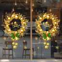 Rchovsam Winter Whole Golden Wreath Clings for Window Large Xmas Wreath Window Stickers Large News Years Decor DIY Static Wall Window Door Mural Showcase Decal Sticker-15.7x23.6 in (1 Pack)