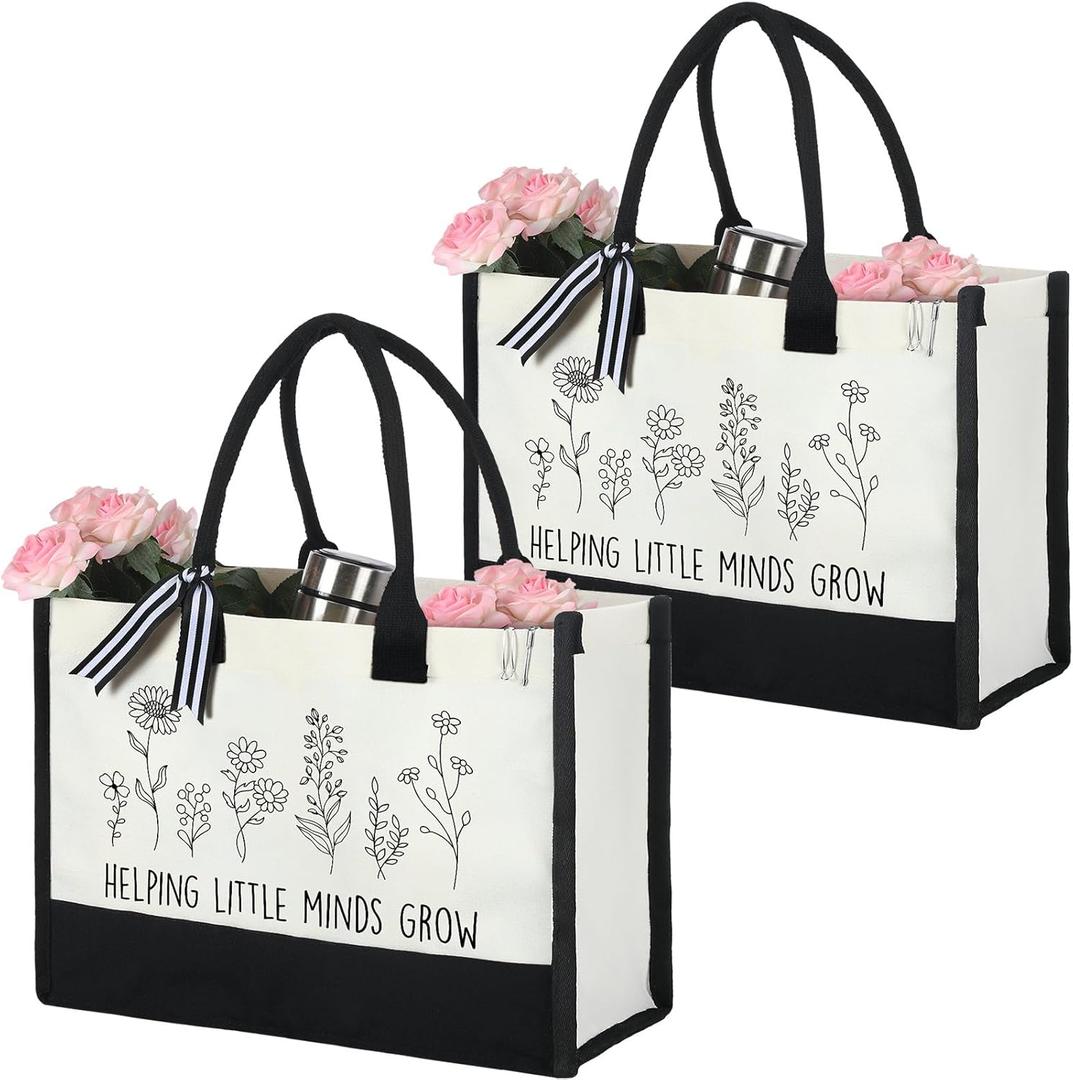 Panelee 2 Pcs Teacher Appreciation Gifts Teacher Canvas Tote Bag Thank You Gifts for Women Student End of Year Graduation