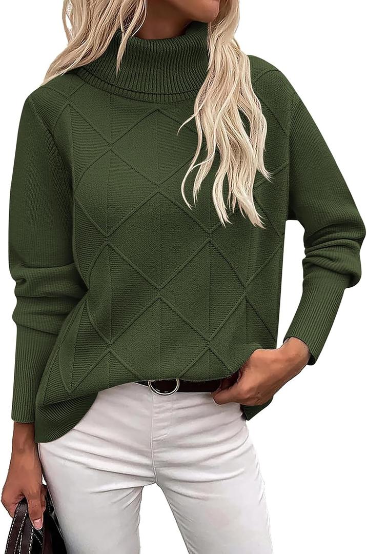 Zeagoo Women's Turtleneck Sweater Fall Winter 2026 Long Sleeve Chunky Knitted Trendy Pullover Tops (Green, M)