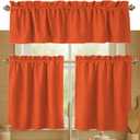 3 Piece Window Curtain Set, 100% Cotton, 2 Tiers 26x36 Inch & 1 Valance 54x18 Inch, Semi Sheer, Rod Pocket, Short Curtains for Kitchen, Café, Living Room, Bathroom, Bedroom, Orange