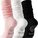 Hstyle Grip Pilates Socks for Women, Slouch Scrunch Yoga Barre Socks for Hospital Workout, One size