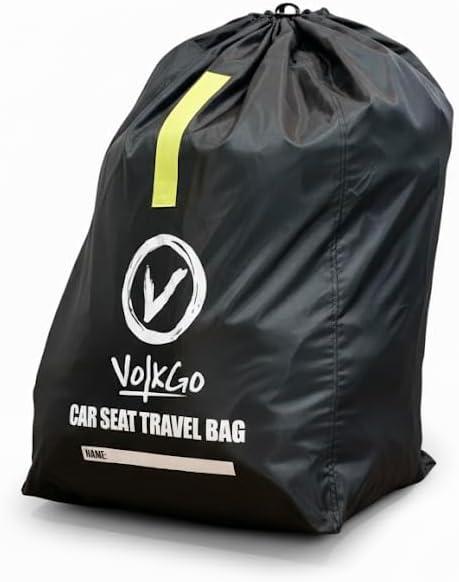 V VOLKGO Car Seat Travel Bag for Air Travel - Large Bag for Airplane, Durable & Water-Resistant Protector with Pouch - Universal Size (Black) (Green Hand Straps)