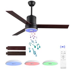 ASALL 52 Inch Ceiling Fan with RGB Dimming LED Light,with Music Bluetooth Speaker,with Remote Control,3-Speed Regulation, Reversible Motor,Timing,for Living Room,Bedroom,Restaurant,Outdoor