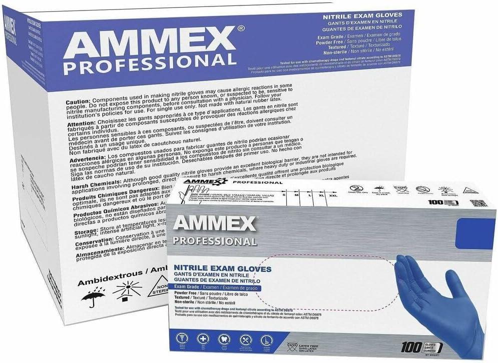 AMMEX Blue Nitrile Disposable Gloves, 3 Mil, Chemo-Rated, Powder & Latex-Free, Textured