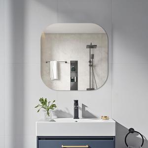 20" Frameless Square Bathroom Mirror, Tempered Glass Wall Mirror, HD Vanity Mirror for Entryway, Living Room & Home Decor, Polished Rounded Edges, 1/5" Thick