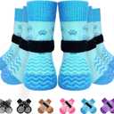 EXPAWLORER 6Pcs Anti Slip Dog Socks to Prevent Licking Paws, Dog Shoes for Winter, Double Sides Dog Boots & Paw Protectors Booties for Hardwood Floors with Grippers Small Medium Large Senior Dogs, X-Small, Blue