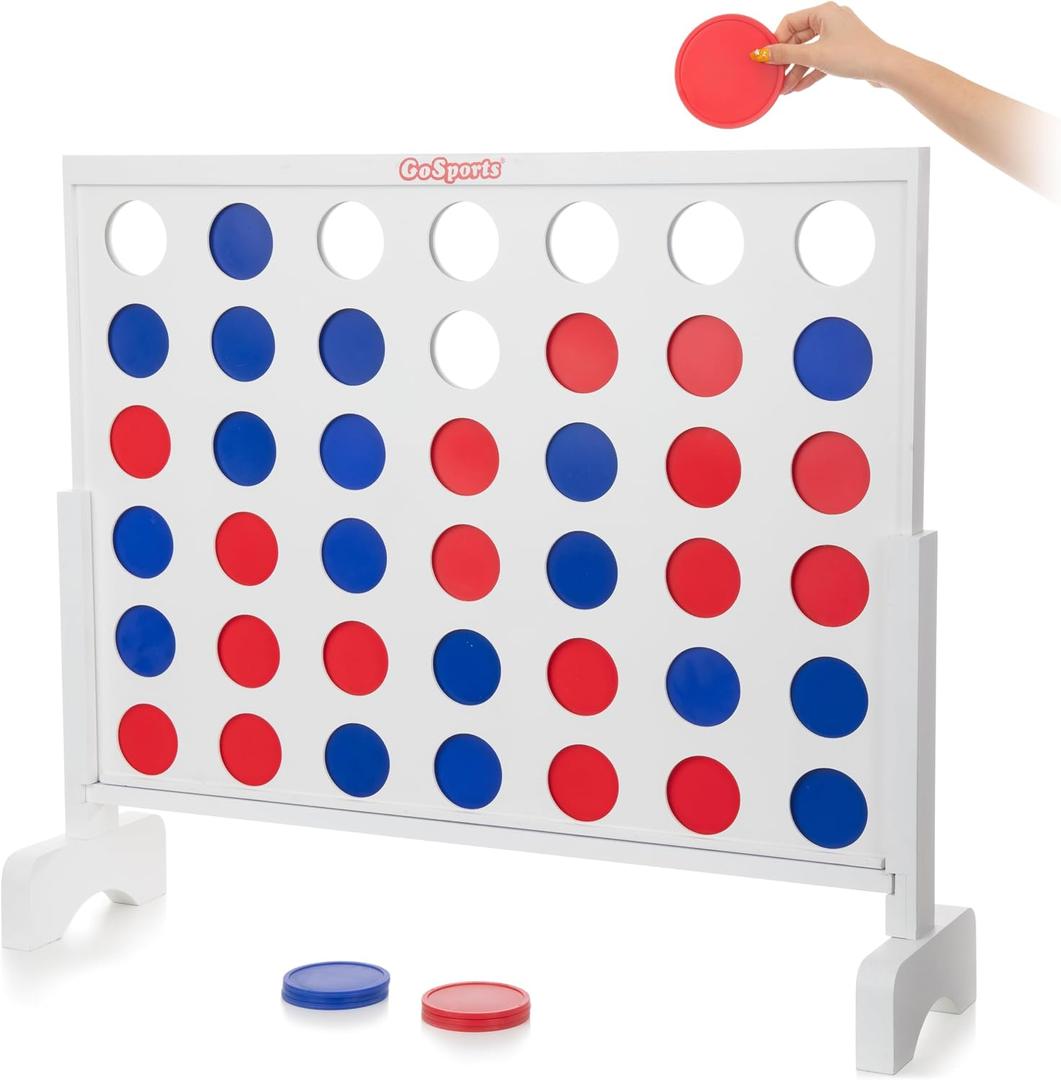 GoSports 3 Foot Giant Wooden 4-in-a-Row Connect Game Jumbo Party Size with Heavy-Duty Coins Easy Setup and Portable Design for Indoor and Outdoor Yard Game for Adults