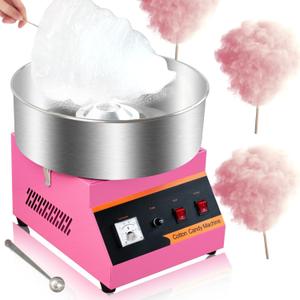 110V1000W Electric Commercial Pink Cotton Candy Machine, 15 Inch Stainless Steel Large Bowl, Dual Switch, Easy to Operate, Fast Candy Production, 3-4 pieces per minute