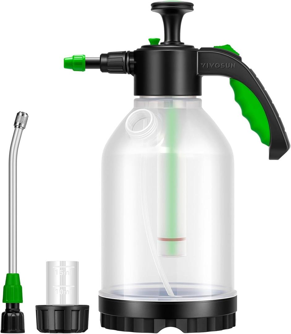 VIVOSUN Pump Sprayer, Portable Water Spray Bottle for Spraying Plants, Flowers, Weeds and Cleaning, Hand Pump with Side Filling Port, Measuring Cup, Adjustable Nozzles (70oz)