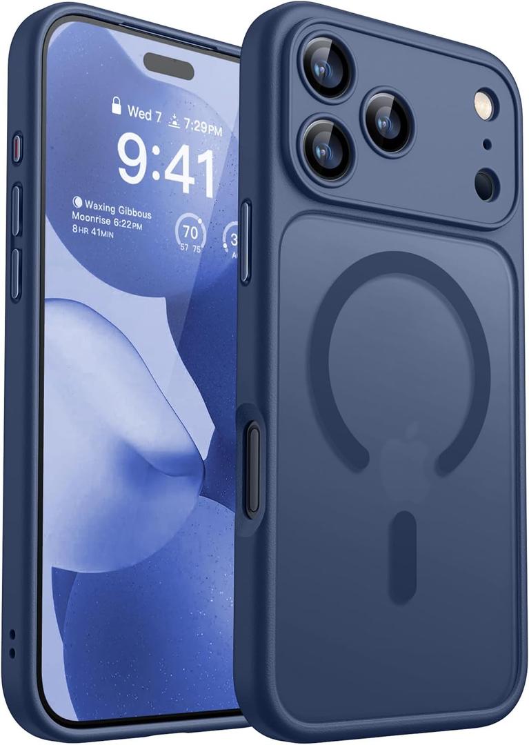 CANSHN Magnetic Compatible with iPhone 17 Pro Max Case, Upgraded [Full Camera Protection] [Compatible with Magsafe] [Translucent Matte] Shockproof Protective Phone Cover 6.9 Inch - Deep Blue