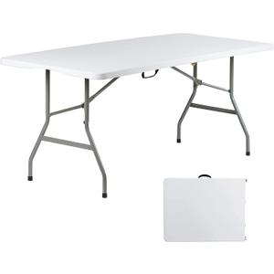 6 Foot Folding Table 6ft Foldable Portable Plastic Tables for Party, Fold-in-Half Heavy Duty Table, 6 Utility Dining Card Long Table, Indoor Outdoor Fold up for Picnic, Camping, White, Large