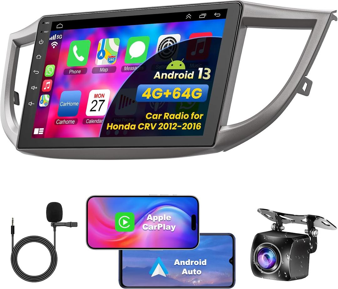 4G+64G Car Radio Stereo for Honda CRV 2012 2013 2014 2015 2016 Android 13, 9 Inch IPS Touch Screen CRV Car Stereo with Wireless Carplay/Android Auto, DSP, Bluetooth, Backup Camera, SWC, Built-in GPS