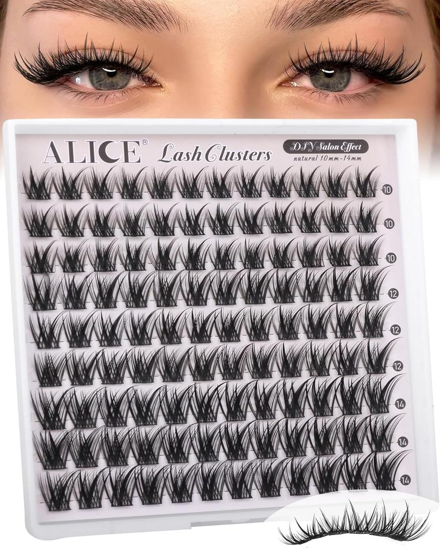 ALICE Lash Clusters Wispy Natural Eyelash Extensions Short 10-14mm Eyelash Clusters Volume Lash Extensions Thin Band DIY Individual Lashes