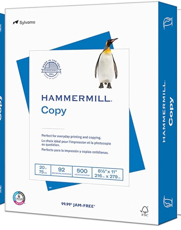 Hammermill Printer Paper, 20 lb Copy Paper, 8.5 x 11 - 92 Bright, Made in the USA