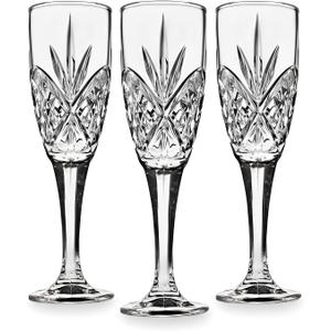 Carved Champagne Flutes Set of 6, 6oz Cut-Glass Diamond Pattern Elegant Stemmed Glasses for Champagne, Prosecco & Sparkling Wine Dishwasher Safe, Wedding & Celebration Gift