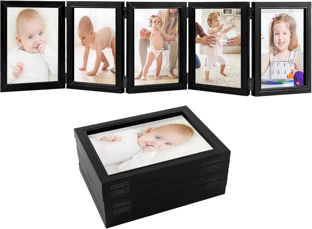 Biggun 5x7in 5 Folding Accordion Picture Frame - Foldable Hinged Collage Photo Frames for Tabletop Display Multiple Family Pictures Birthday Father's Day Gifts (Black) Biggun 5x7in 5 Folding Accordion Picture Frame - Foldable Hinged Collage Photo Frames for Tabletop Display Multiple Family Pictures Birthday Father's Day Gifts (Black)