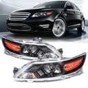 Headlight Assembly compatible with 2013 2014 2015 2016 2017 2018 2019 Ford Taurus Halogen Type Headlamp, Driver and Passenger Side, Chrome Housing
