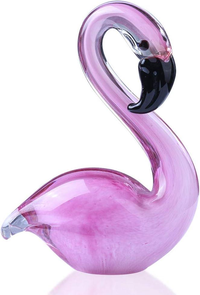 QFkris Hand Blown Glass Pink Flamingo Figurines, Art Glass Flamingo Sculpture, Souvenir Home Decor Valentines Day Gift for Women (Style 2)
