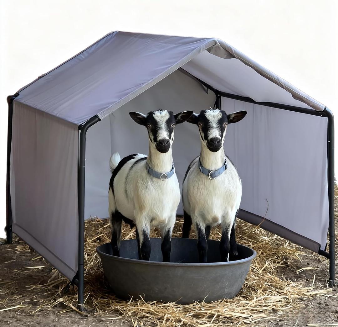 Goat Shelter for Outside, Portable for 2 Goats, 49 x 49 x 43 in Metal Frame