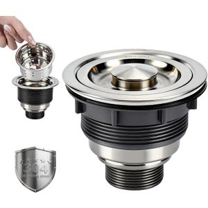 Kitchen Sink Drain Assembly, Stainless Steel Removable Deep Sink Strainer Basket, 3-1/2 Inch Sink Drain Stopper Plug, Sealing Lid