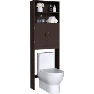 Yaheetech Over The Toilet Storage, Taller Bathroom Organizer Space-Saving Storage Cabinet with Adjustable Shelves and Double Doors, 77 in H, Espresso