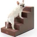 COZY KISS Dog Stairs for Small Dogs 5-Step, 19.7" Extra Wide Right-Angle Pet Stairs for Couch and Beds, Anti-Slip Dog Steps for Old Cats and Lowrider, 19.7x29.5x23.6 inch, Brown