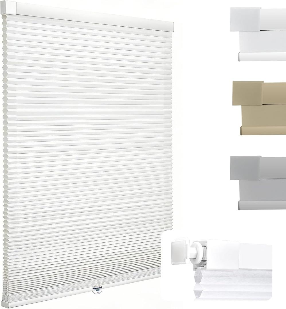No Drill Cellular Shades Light Filtering Honeycomb Blinds 30W36H White | Thermal Insulated & Noise Reducing Blinds for Indoor Window Cordless Cellular Shades for Bedroom, Kitchen, Living Room,Home