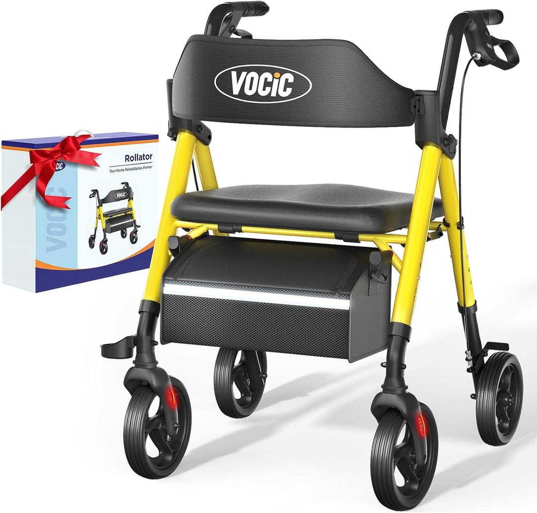 Walkers for Seniors, Z21 Rollator Walker with Seat Supports 350lb, 8" Big Wheels for All Terrain, Ergonomic Arc Seat & 6" Ultra Backrest Foldable Walker, Dual Height Adjustment, Lightweight 2025 (Yellow)