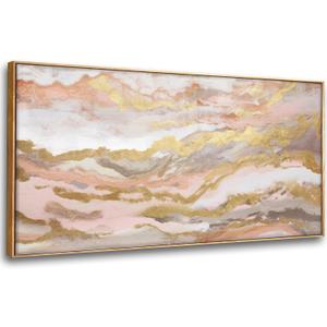 Abstract Pink Canvas Wall Art Framed Gold Abstract Line Artwork for Living Room Decor Canvas Art Bedroom Pictures Office Decoration for Wall 30x60in, 29"x58"