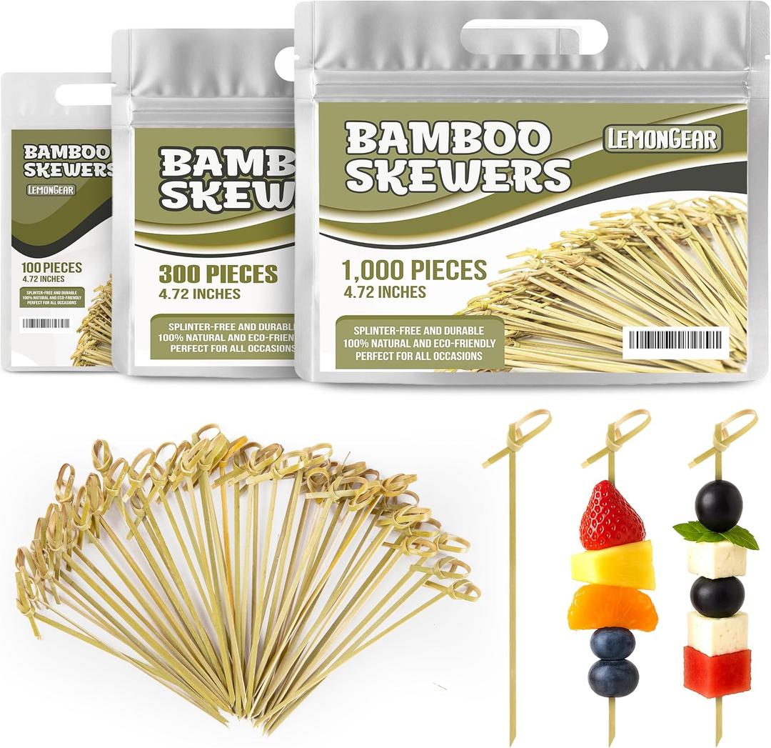 100 Pcs Green Bamboo Skewers 4.7" Decorative Cocktail Picks, Appetizers Toothpicks, Fancy Drinks Stirrers, Wooden Sticks, Charcuterie Garnish, Fruit Kabob, Martini & BBQ Party Food