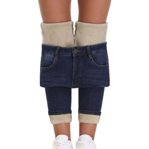 Women's Fleece Lined Jeans Skinny High Waisted Winter Thick Fleece Warm Stretch Fleece Lining Women Jeans Pants (12, #1_navy(hot Fleece)) XL
