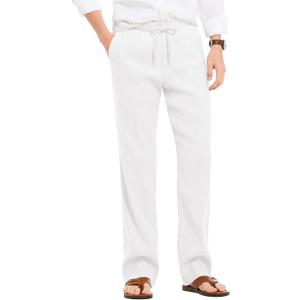 COOFANDY Men's Casual Linen Summer Beach Pants Lightweight Drawstring Elastic Waist Yoga Trousers (Medium, White)