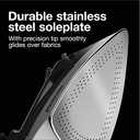 Proctor Silex Steam Iron for Clothes with Durable Stainless Steel Soleplate, 1500 Watts, 8 Retractable Cord, 3-Way Auto Shutoff, Anti-Drip, Gray and Black (14250)