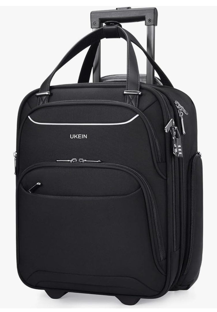 Underseat Carry On Luggage with Wheels, 16 Inch Soft Sided Lightweight Personal Item Travel Suitcase, Rolling Carry On Travel Bag for Men & Women