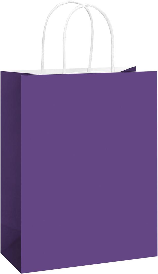 REMTAP Gift Paper Bags 84.510.5 50Pcs Kraft Bags with Handles Bulk Gift Bag for Wedding Party Craft Retail Packaging, Shopping, Party Favor, Retail Bag (Purple-M-50pcs, 8 * 4.5 * 10.5)