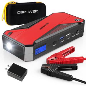 DBPOWER Peak 2000A 18000mAh Portable Car Jump Starter (up to 7.2L Gas, 5.5L Diesel Engine) Battery Booster with Smart Charging Port, Compass, LCD Screen and LED Light (Black/Red)