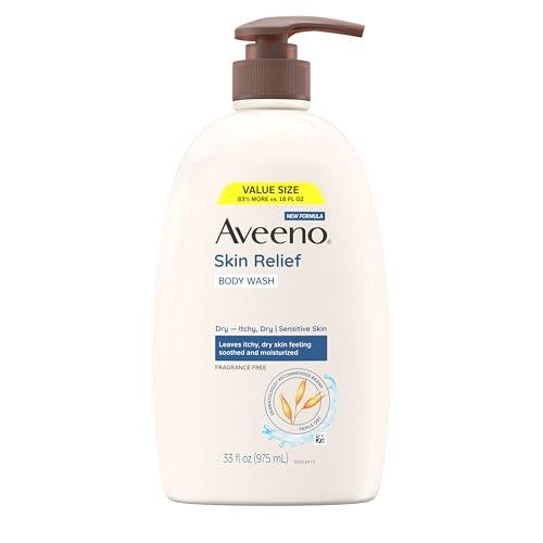 Aveeno Skin Relief Fragrance-Free Body Wash with Triple Oat Formula, Gentle Daily Cleanser for Sensitive Skin Leaves Itchy, Dry Skin Soothed & Feeling Moisturized, Sulfate-Free, 33 fl. oz