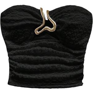 MakeMeChic Women's Bandeau Strapless Tube Top Backless Ruched Summer Sexy Cute Going Out Tops (Black, XS)