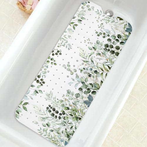 Bathtub Mat Non Slip, Sage Extra Long Bath tub Mat Shower Floor Mat with Suction Cups and Drain Holes for Adults Kids Elderly 40 X 16 Inch