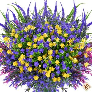 Artificial Plants Outdoor, 20PCS Artificial Flowers, UV Resistant Fake Flowers, Faux Flowers for Outdoor Planters for Home Garden Outside Porch Decor (Color16)