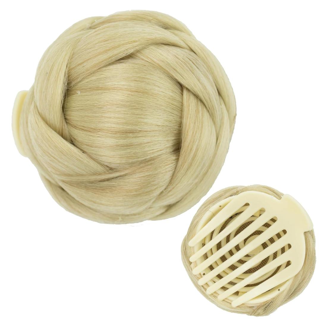 IMISSU Braided Chignon Dancer Hair Donut Hairpieces Scrunchie Claw Hair Bun Updo for Wedding Party (M1 Dirty Blonde)