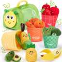 hahaland Montessori Toys for 1 Year Old - 17 PCS My First Fruit Vegetable Sensory Toys Color Sorting Plush Play Food with Caterpillar Storage Bag, 6 9 Month Old Baby Toys 6-12 Months One Year Old Gift