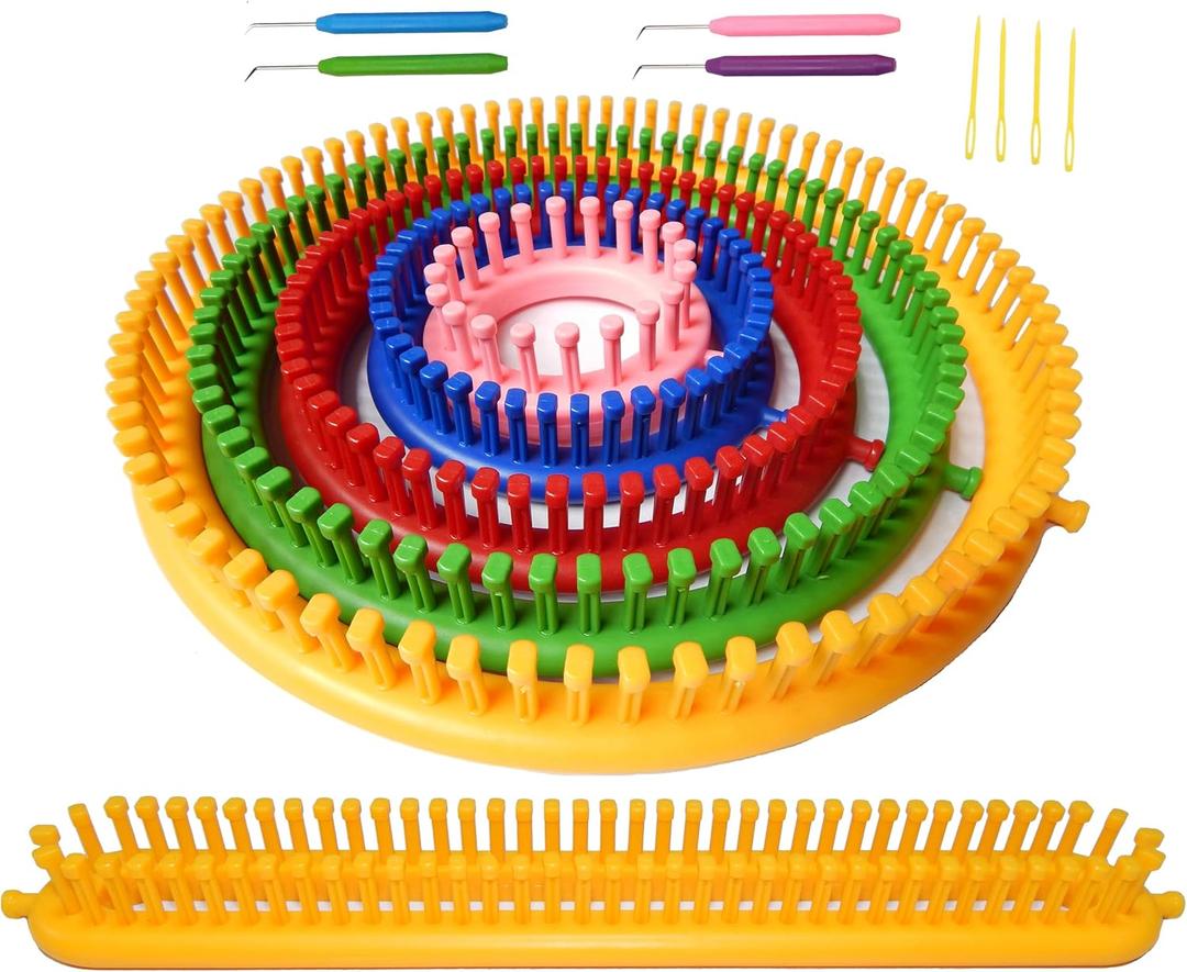 ALIMELT Round Knitting Loom Set Long Knitting Board Weave Loom Craft Yarn Kit DIY Tool Crochet Hooks Knitting Needles Hat Scarf Shawl Sweater Sock Blankets Knitter