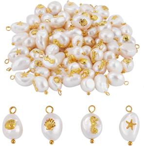 40 Pieces Pearl Charm Pendant Natural Keshi Pearl Pendants Oval Pearl Charm with Brass Loops for Jewelry Necklace Earring Bracelet Making Crafts
