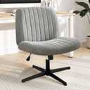 DUMOS Criss Cross Chair Legged Office Wide Comfy Desk Seat, No Wheels Armless Computer Task Seating, Swivel Vanity Home Height Adjustable, No Wheels-Fabric
