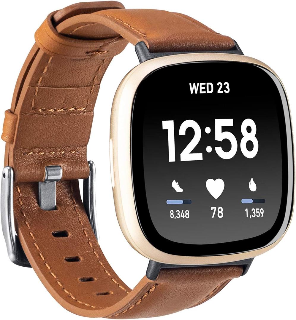 Leather Bands Compatible with Fitbit Versa 3/ Fitbit Sense,Soft Replacement Band Wristband Leather Accessories for Fitbit Versa 3/ Fitbit Sense Smartwatch Women Men (#1 Brown)